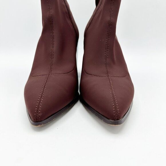 Aldo Burgundy Stretch Sock Ankle Boots With Patent Block Heels & Side Zipper 6.5 - Picture 5 of 16